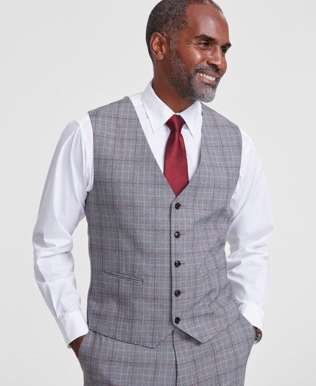 Tayion Collection Mens Classic-Fit Plaid Suit Vest - Black/red Product Image