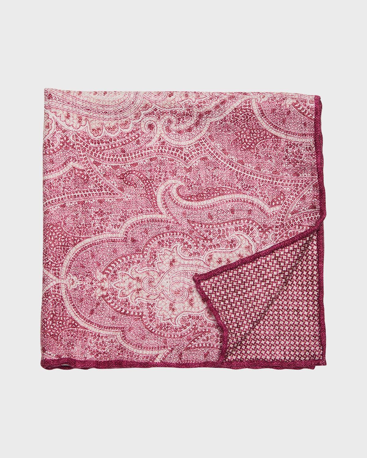 Mens Large Paisley-Print Silk Pocket Square Product Image