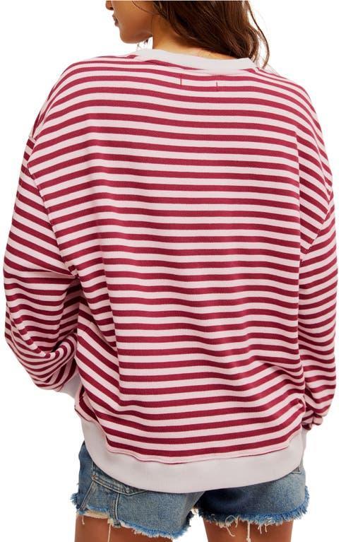 FREE PEOPLE Oversize Stripe Sweatshirt In Pink Product Image