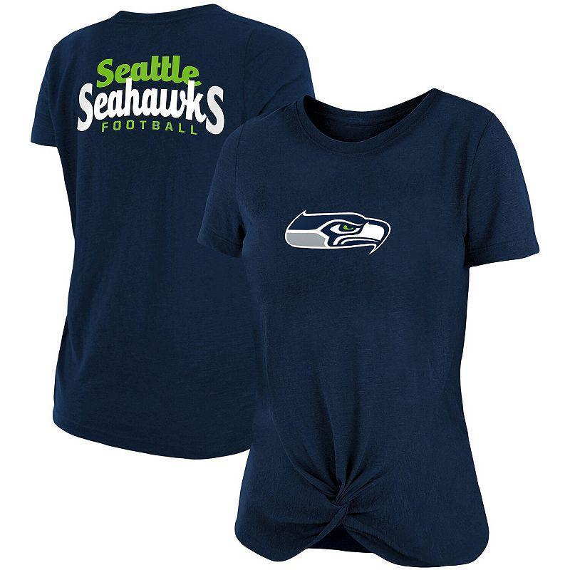 Womens New Era College Navy Seattle Seahawks Slub T-shirt with Front Twist Knot Product Image