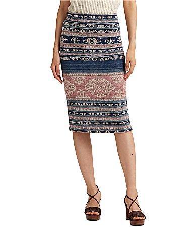 Lauren Ralph Lauren Rishona Textile Print Knee Length Pencil Skirt Product Image