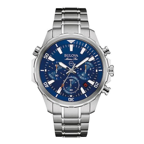 Bulova Mens Marine Star Silver-Tone Blue Dial Watch, Silver Product Image