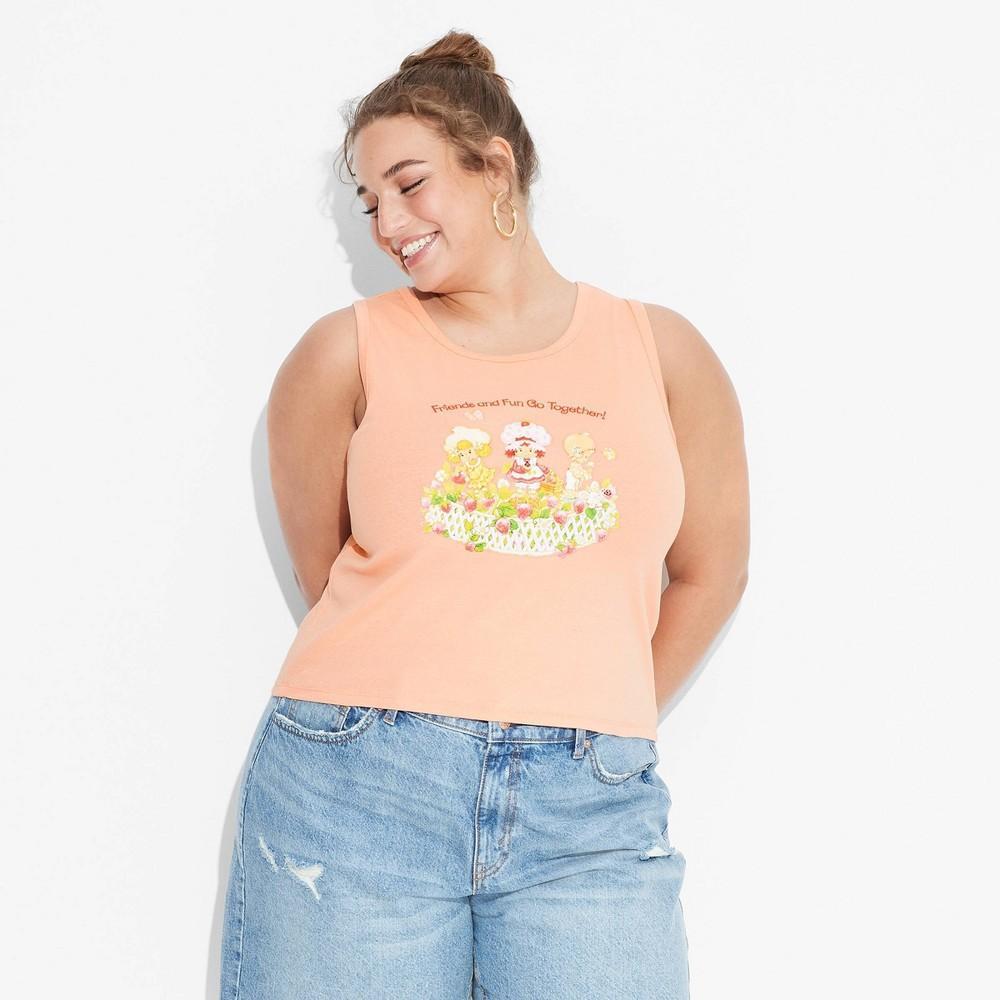 Womens Strawberry Shortcake Graphic Shrunken Tank Top - Orange Product Image