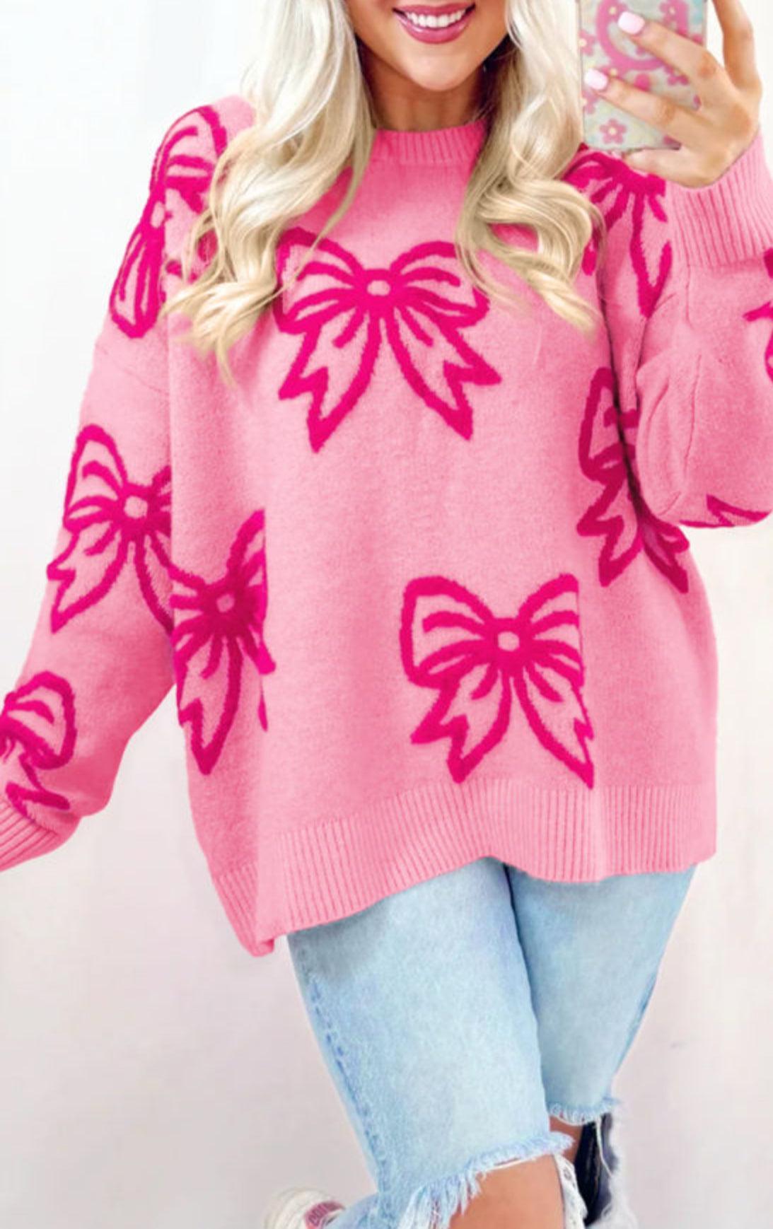 Bow Sweater- Pink Product Image