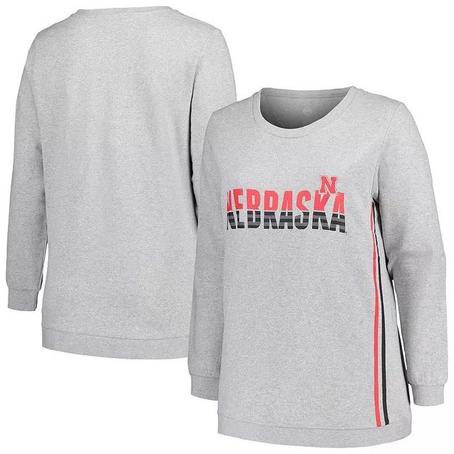 Womens Profile Heather Gray Nebraska Huskers Plus Size Side Stripe Pullover Sweatshirt Product Image