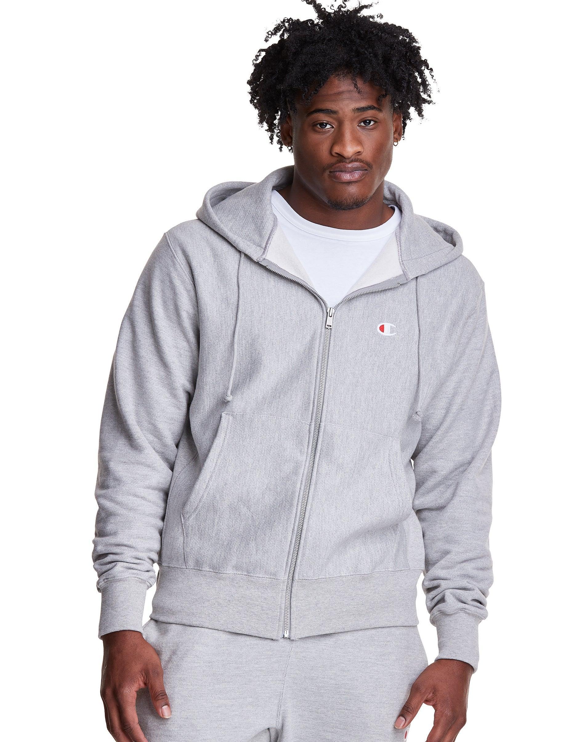 Mens Champion Reverse Weave Full Zip Hoodie, Embroidered C Logo Oxford Grey XS Product Image