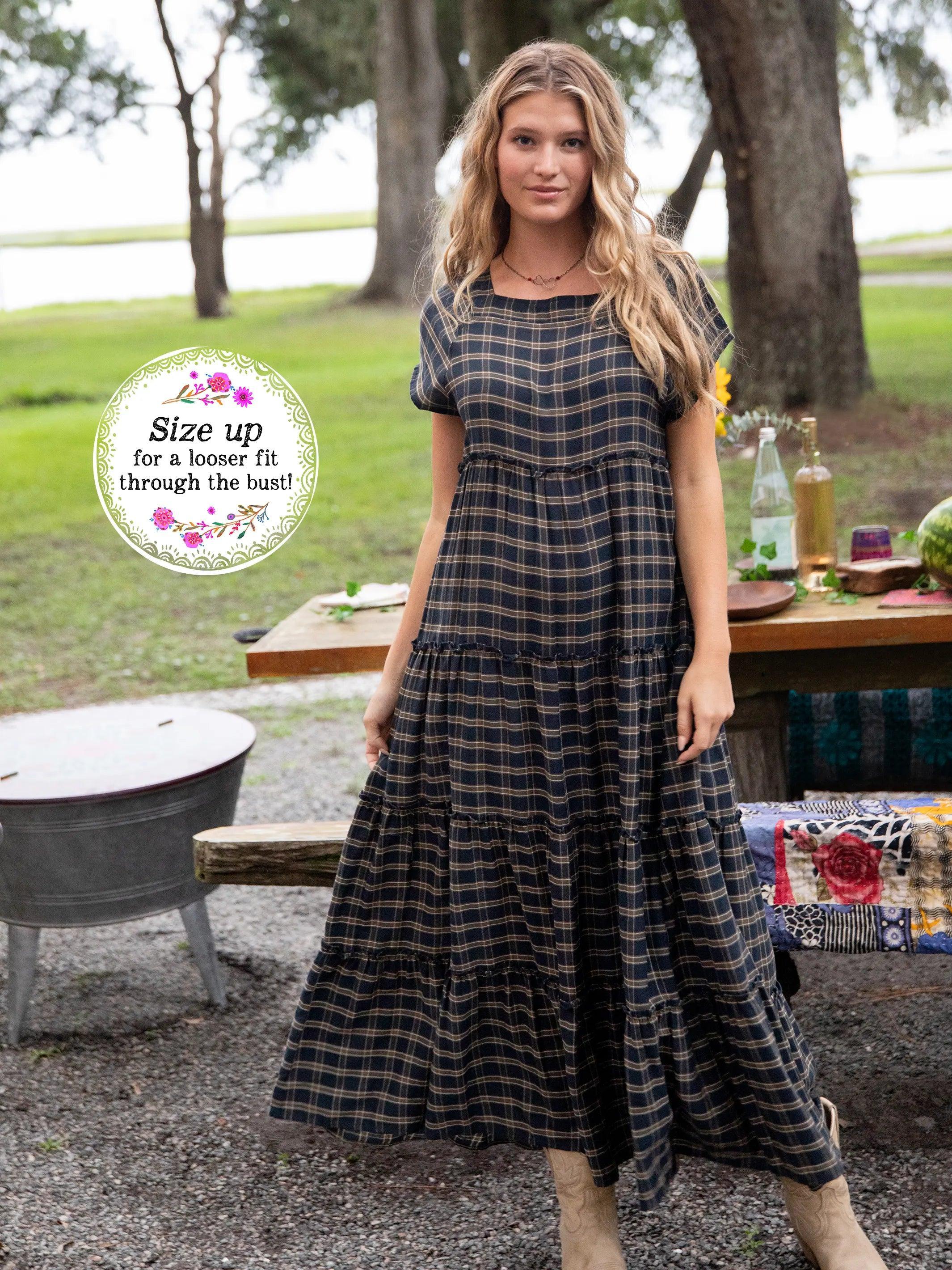 Plaid Berkley Maxi Dress - Navy Tan Plaid Product Image