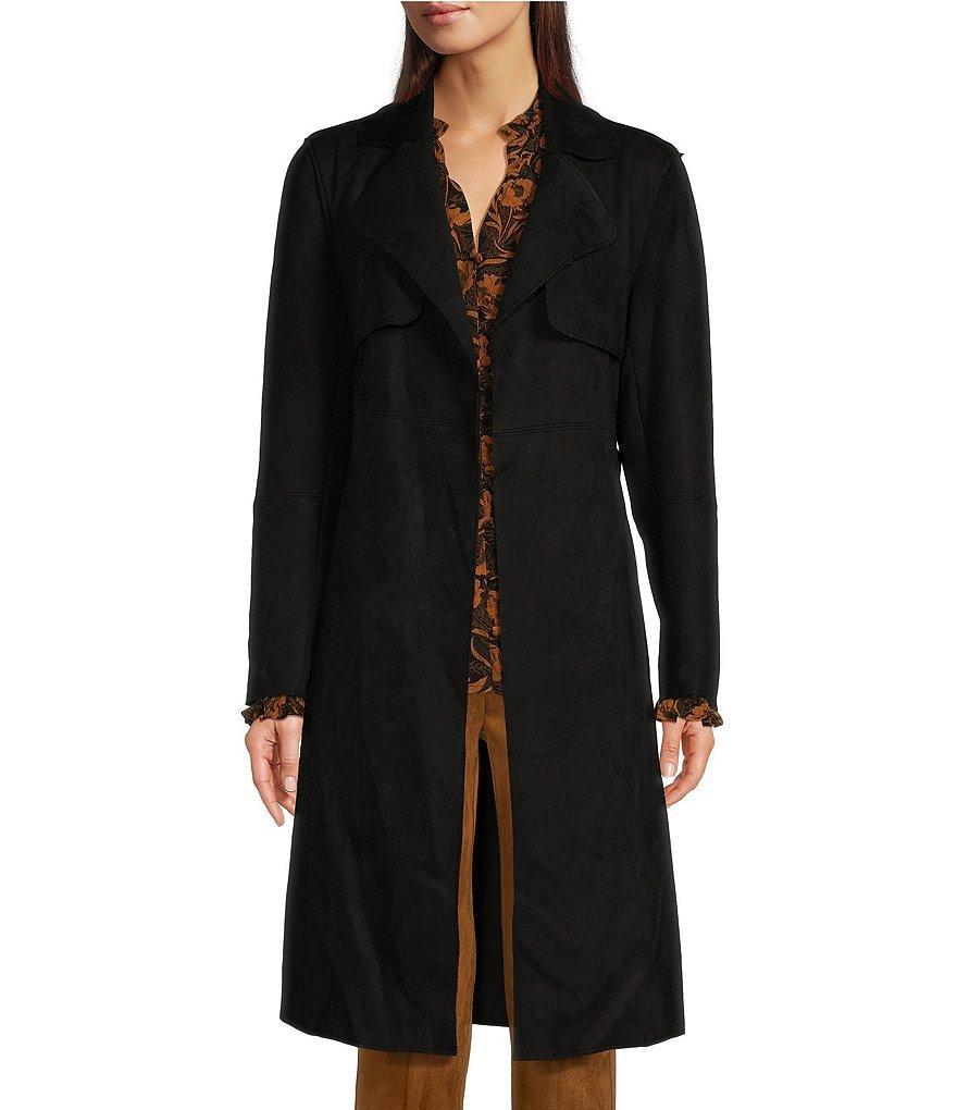 Gibson & Latimer Faux Suede Notch Lapel Storm Flap Long Sleeve Belted Trench Coat Product Image