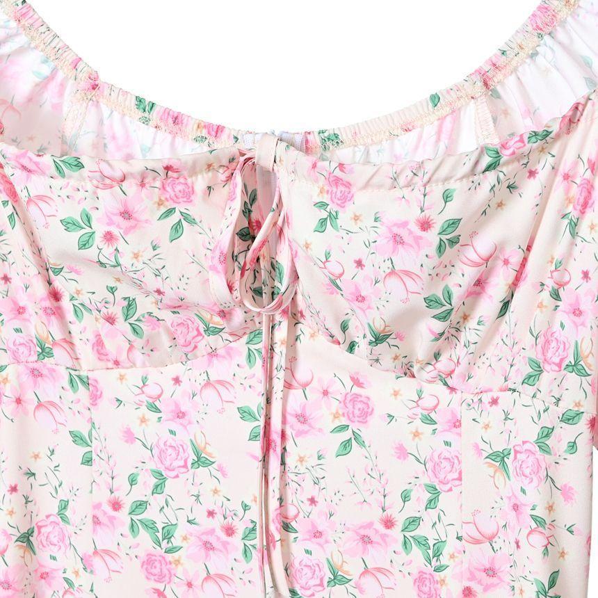 Cap-Sleeve Floral Print A-Line Dress Product Image