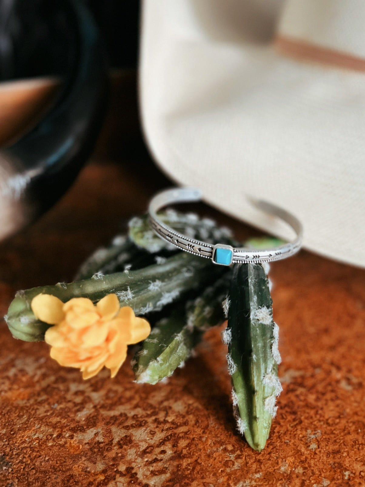 Tiny Square Stone Turquoise Cuff Bracelet Product Image