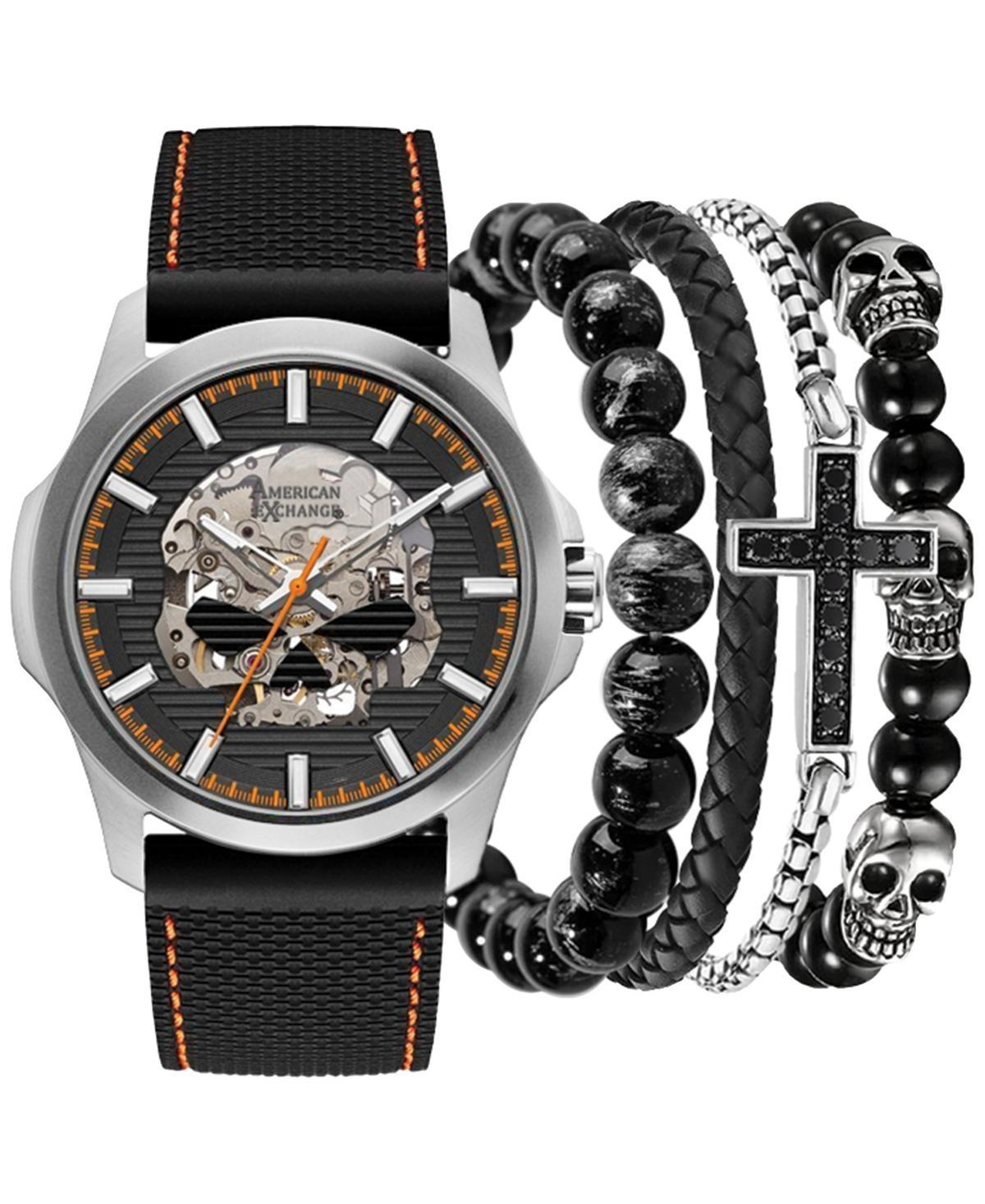 Mens Analog Watch & Stackable Bracelet Set Black Product Image