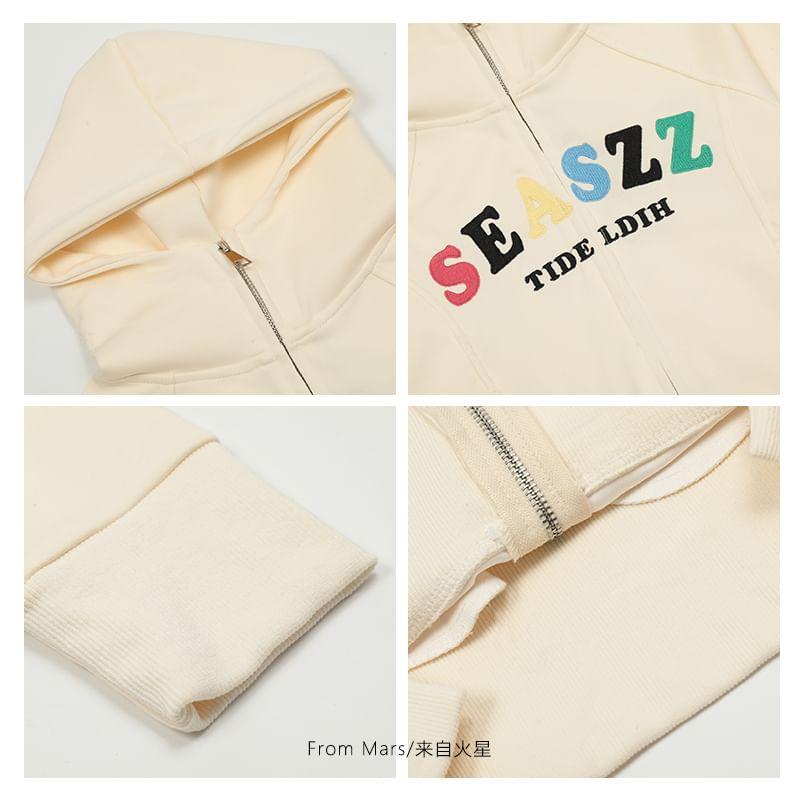 Lettering Zip Up Cropped Hoodie Product Image