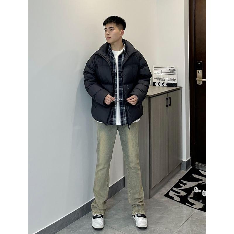 Stand Collar Plain Zip-Up Puffer Jacket Product Image