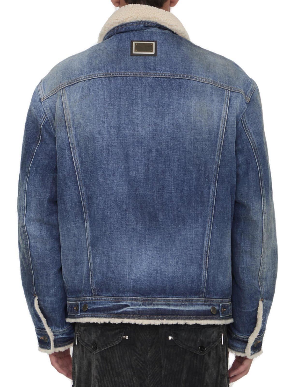 Distressed Denim Teddy Jacket In Navy Product Image