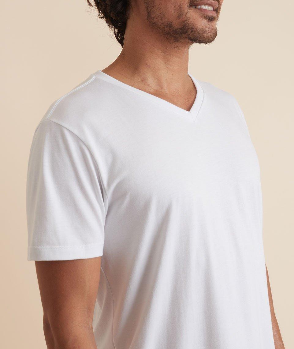 Signature V-Neck Tee in Pure White Product Image