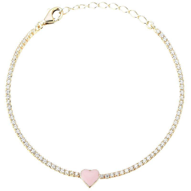 Sunkissed Sterling 14k Gold Over Sterling Silver Cubic Zirconia Heart Tennis Bracelet, Womens Yellow Product Image