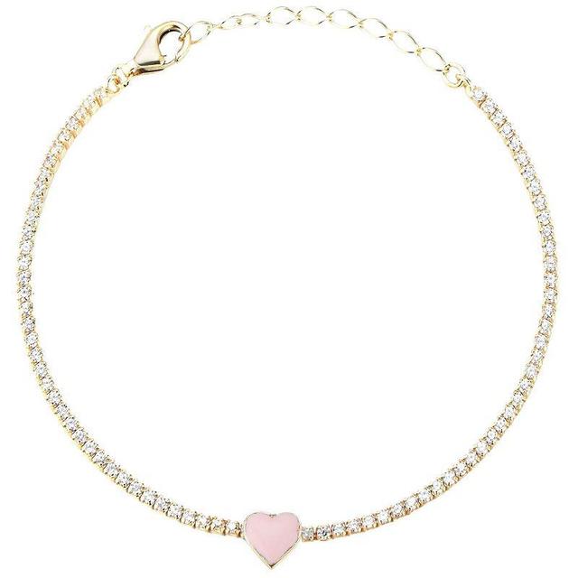 Sunkissed Sterling 14k Gold Over Sterling Silver Cubic Zirconia Heart Tennis Bracelet, Womens Gold Tone Pink Product Image