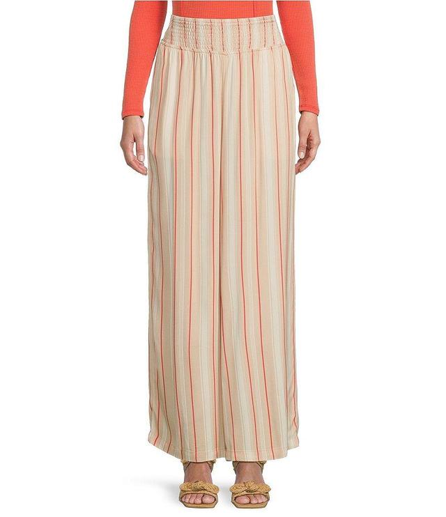 Coco + Jaimeson Striped Mid Rise Smocked Waist Wide Leg Palazzo Pants Product Image