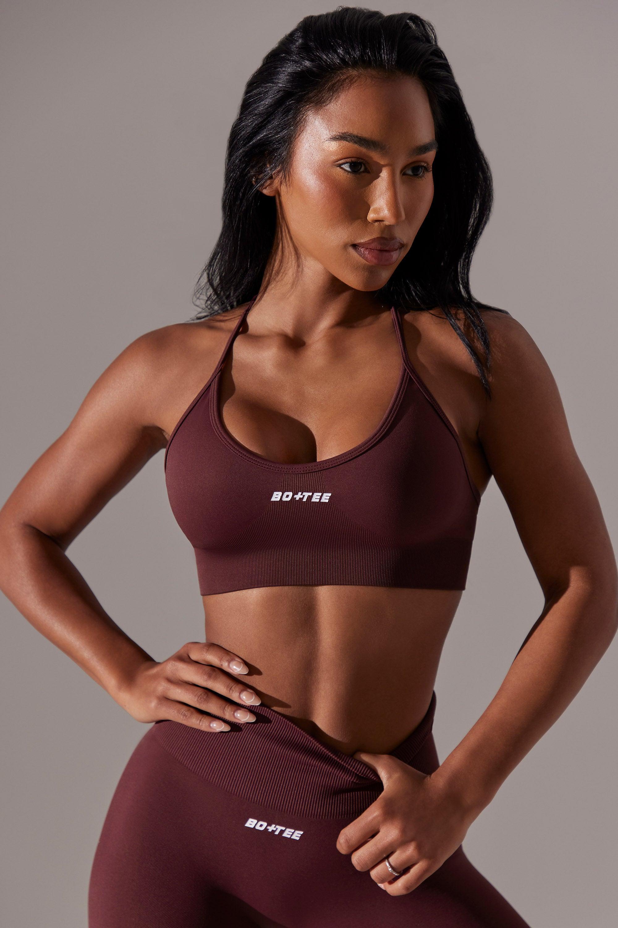 Scoop Neck Multi Strap Sports Bra in Burgundy Product Image