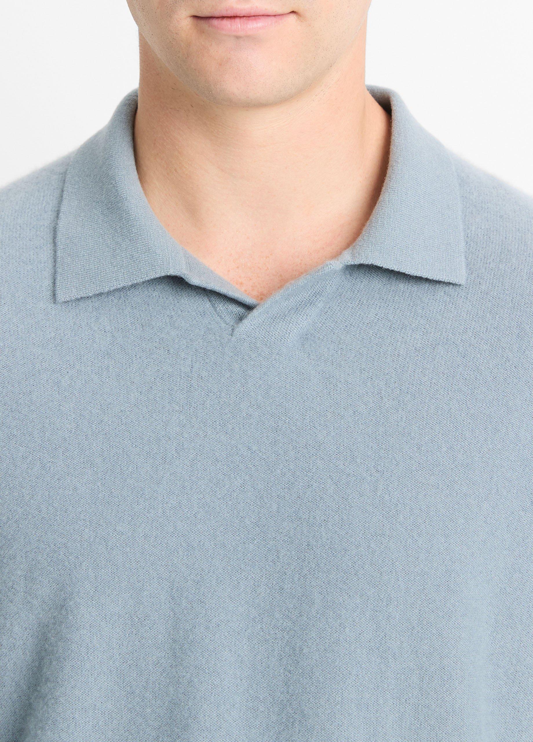 Mens Plush Cashmere Johnny-Collar Polo, Light Blue Spruce, Size L Vince Product Image