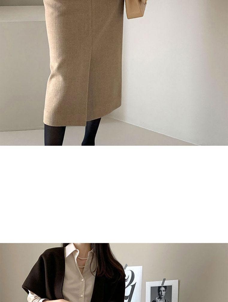 Short-Sleeve Plain Open Front Cropped Coat Product Image