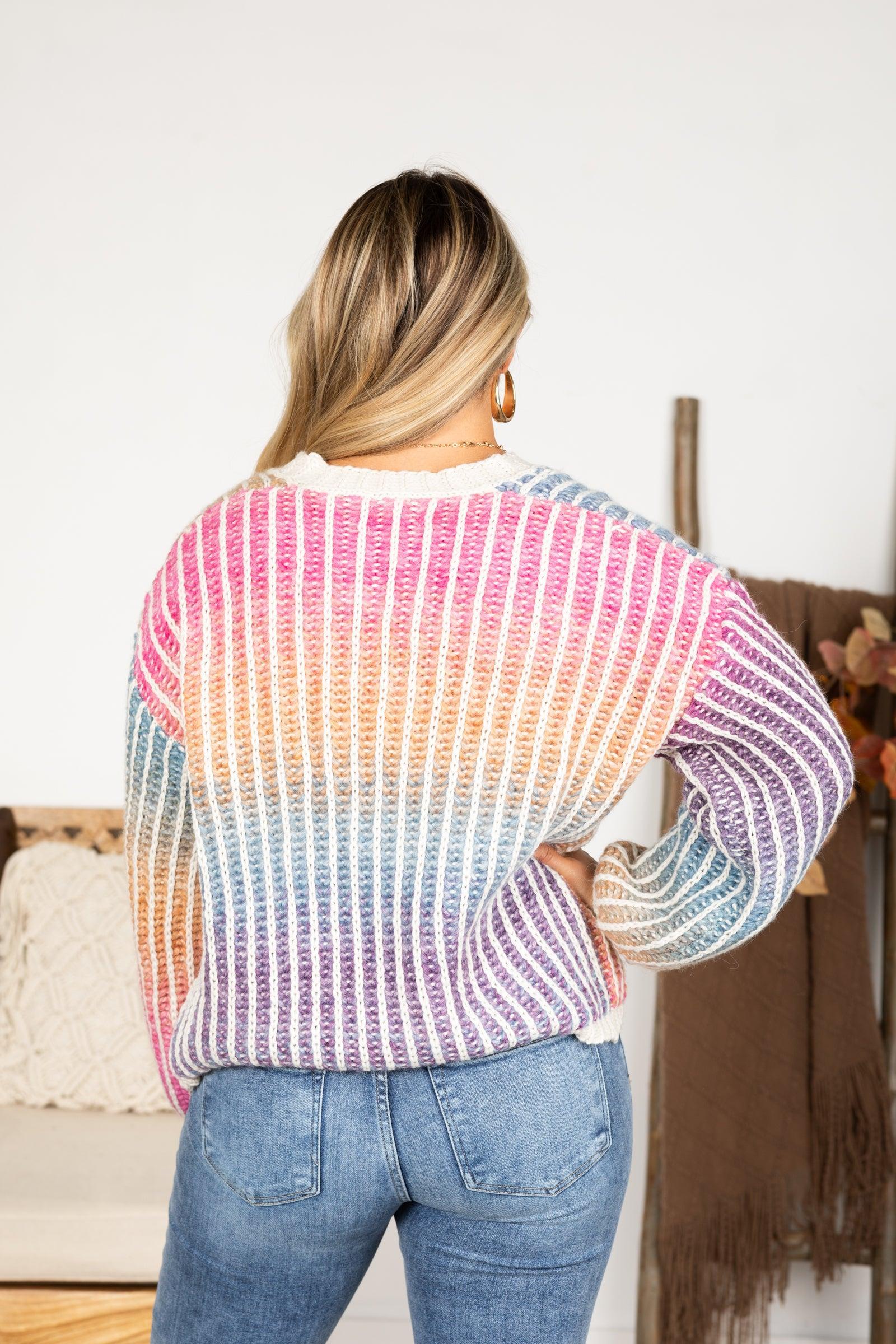 Pink Multicolor Ombre Sweater Cardigan Product Image