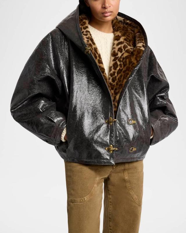 Lanniya Vinyl Coat with Leopard Faux Fur Lining Product Image