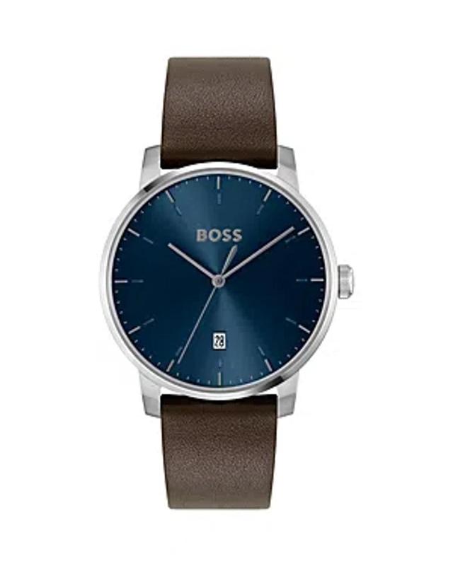 Hugo Boss Mens Dean Quartz Basic Calendar Brown Leather Watch 41mm Product Image