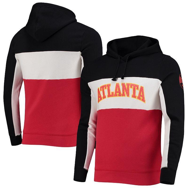 Mens Junk Food Black/White Atlanta Hawks Wordmark Colorblock Fleece Pullover Hoodie HAW Black Product Image