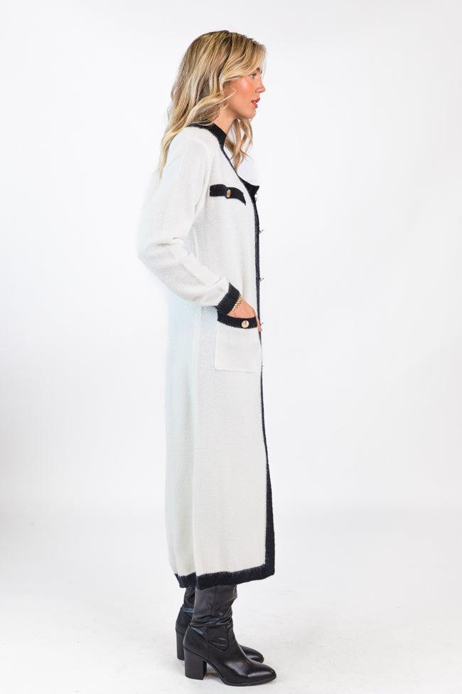 On Your Time Ivory and Black Long Button Front Cardigan FINAL SALE Product Image