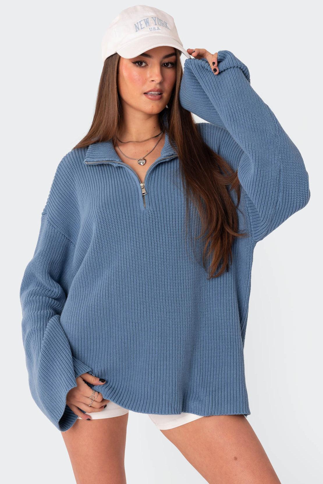 Amour High Neck Oversized Zip Sweater Product Image