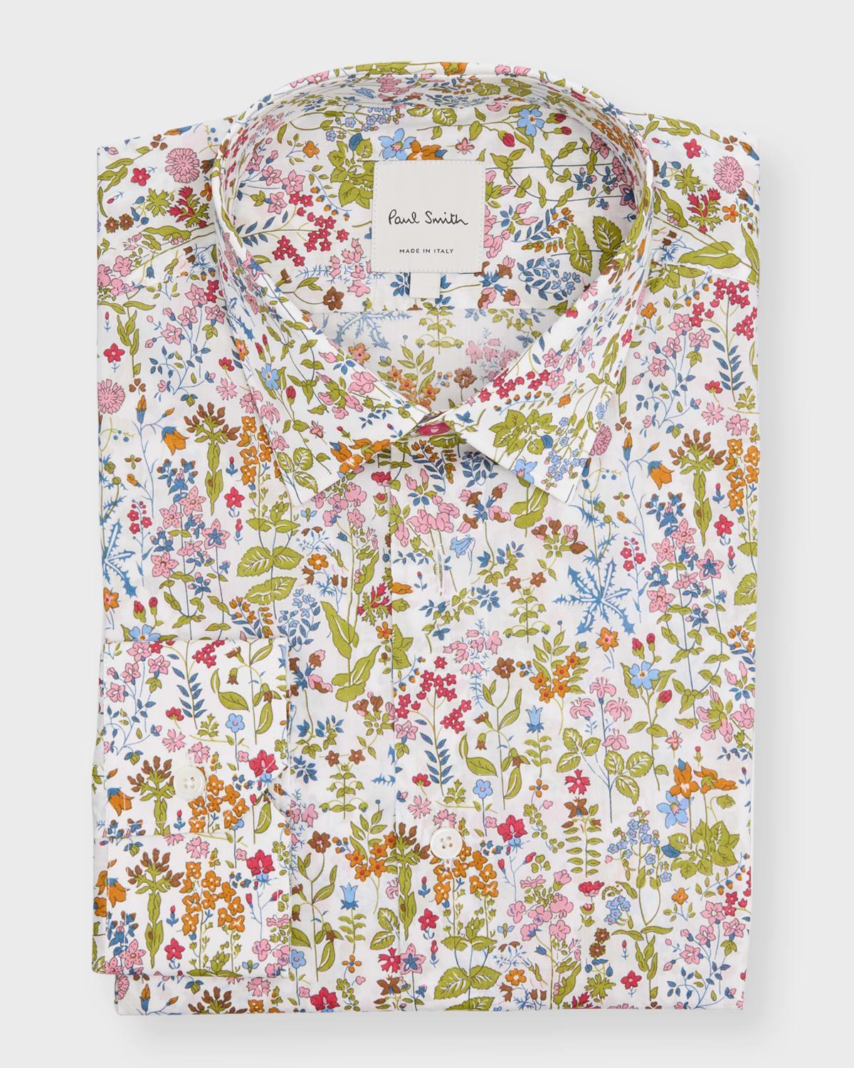 Mens Floral-Print Cotton Dress Shirt Product Image