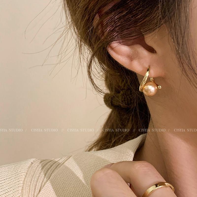 Faux Pearl Alloy Hoop Earring Product Image