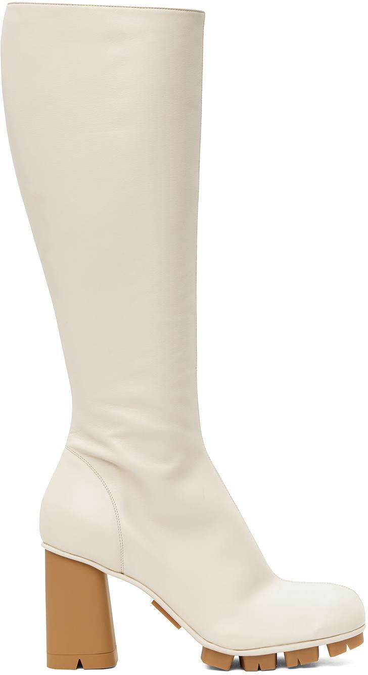 BOTTEGA VENETA Shore Lambskin Block-heel Knee Boots In Sea Salt Product Image