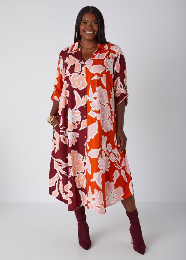 Plus Size Floral Print Midaxi Shirtdress Ashley Stewart Product Image