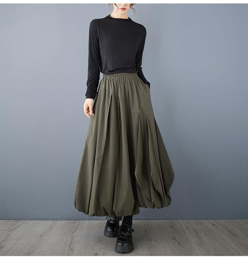 High Rise Plain Midi A-Line Skirt Product Image