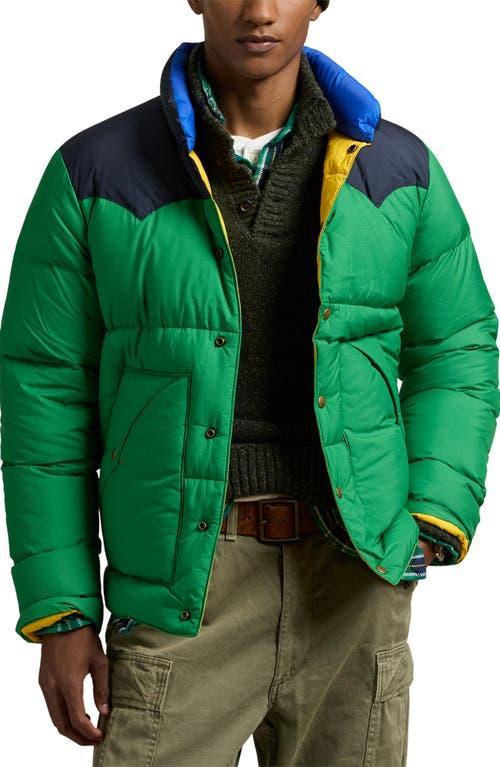 POLO RALPH LAUREN Colour-blocked Down Western Jacket In Green,navy Product Image