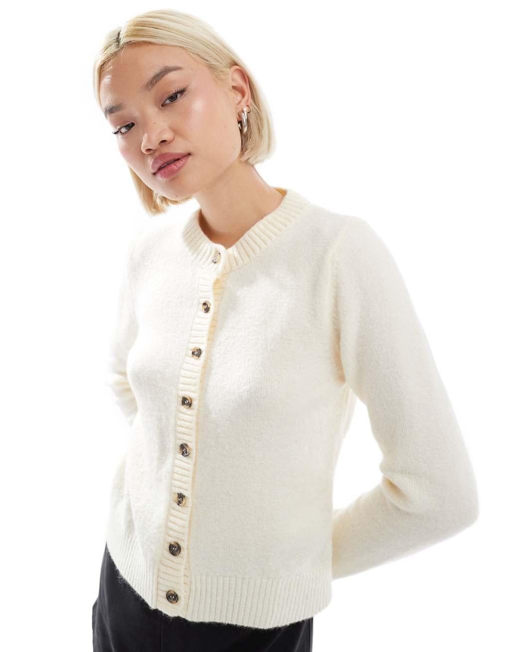 Stradivarius fluffy knit cardigan in beige product image