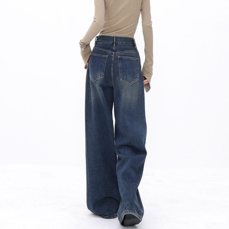 High Waist Washed Wide Leg Jeans Product Image