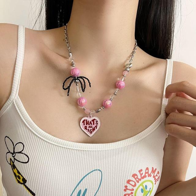 Heart Lettering Pendant Bead Acrylic Alloy Necklace Product Image