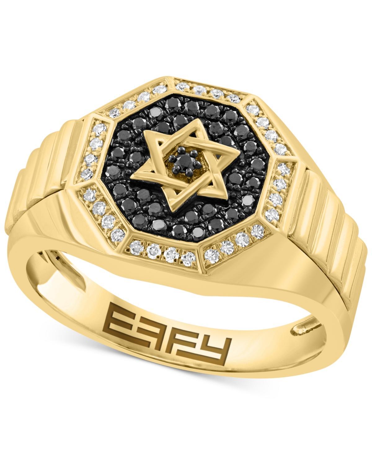 Effy Mens Black & White Diamond Star of David Halo Cluster Ring (1/3 ct. t.w.) in 14k Gold Product Image