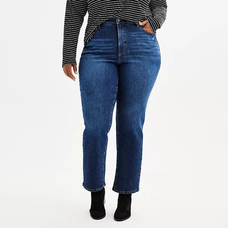 Plus Size Sonoma Goods For Life High Rise Curvy Straight Jeans, Womens Dark Blue Product Image