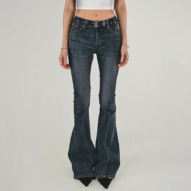 Low Rise Washed Slim-Fit Boot-Cut Jeans Product Image