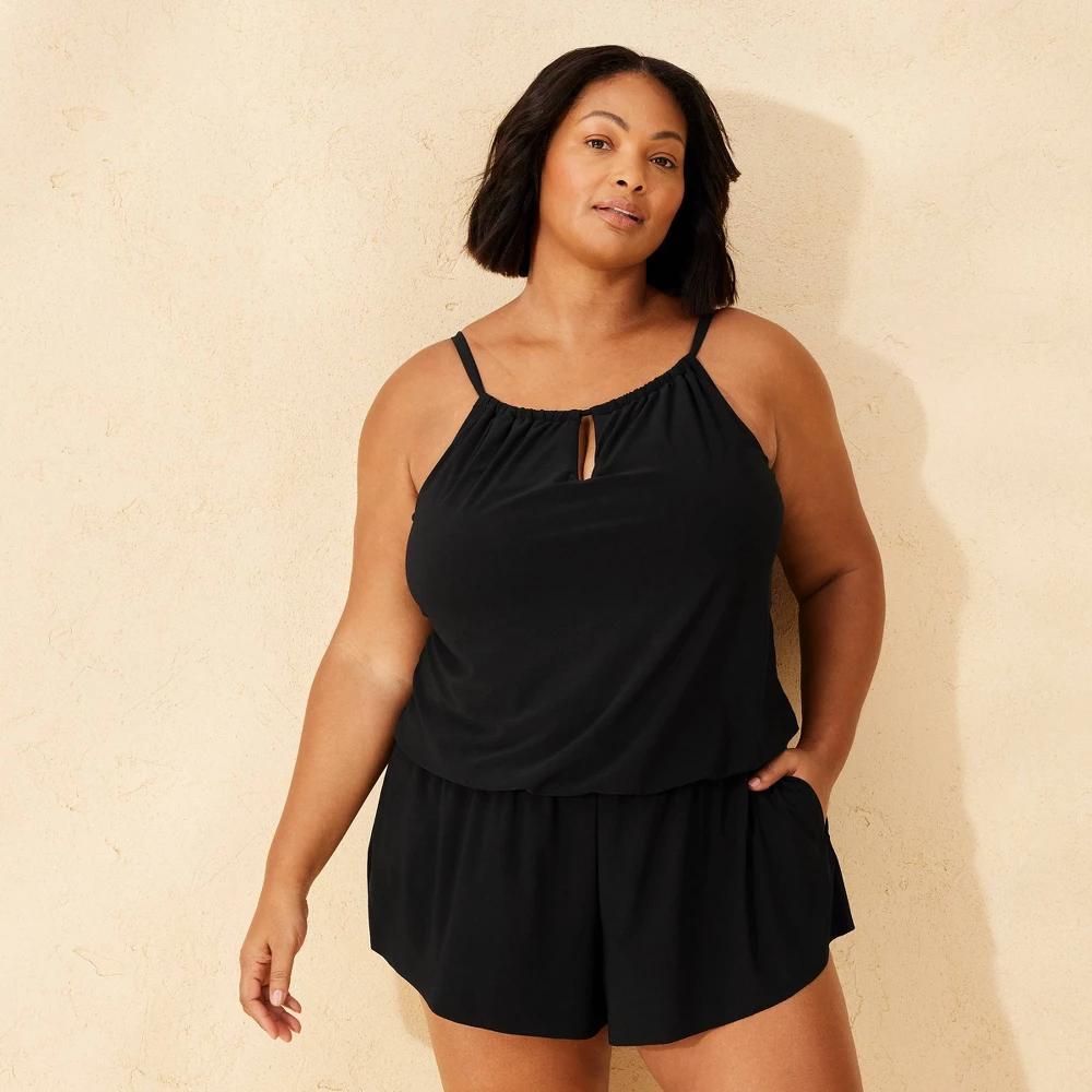 Womens Full Coverage Swim Romper - Shade & Shore Black 14 Product Image