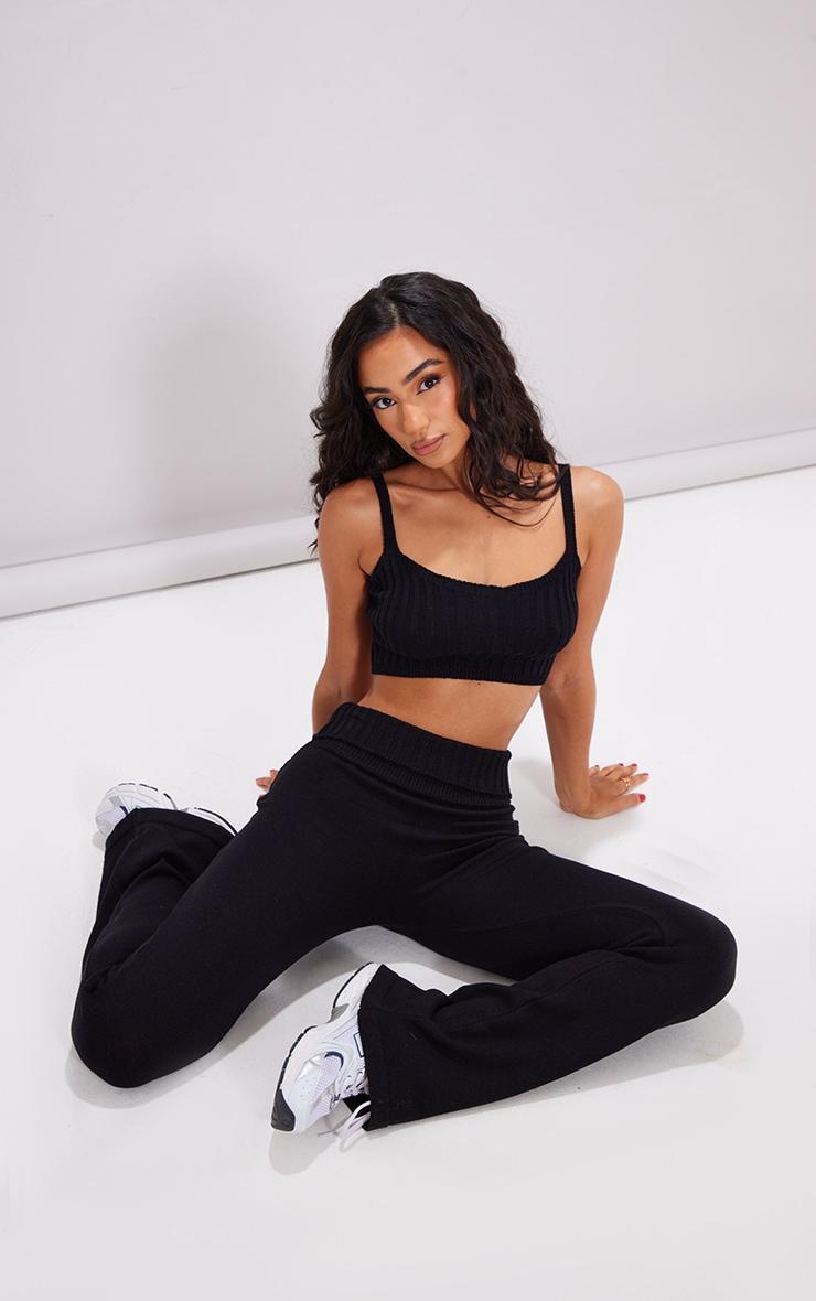 Petite Black Knitted Strappy Crop Top Product Image