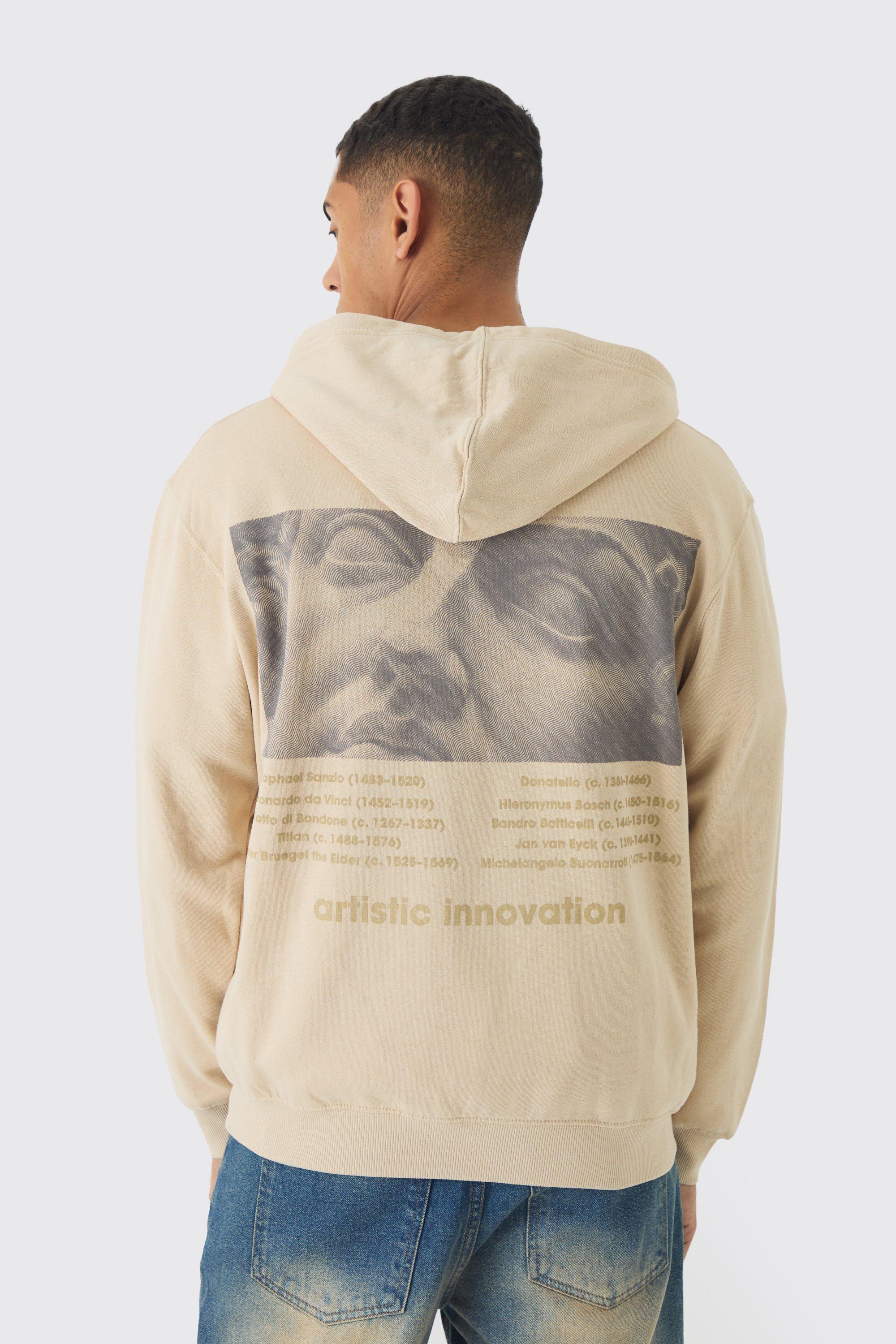 Oversized Statue Back Print Zip Through Hoodie | boohooMAN USA Product Image