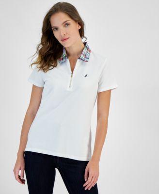 Nautica Jeans Womens Contrast-Collar Polo Short-Sleeve Top Product Image