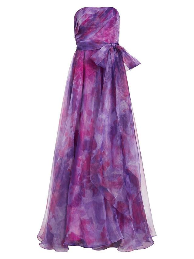 Womens Printed Organza Strapless Gown Product Image