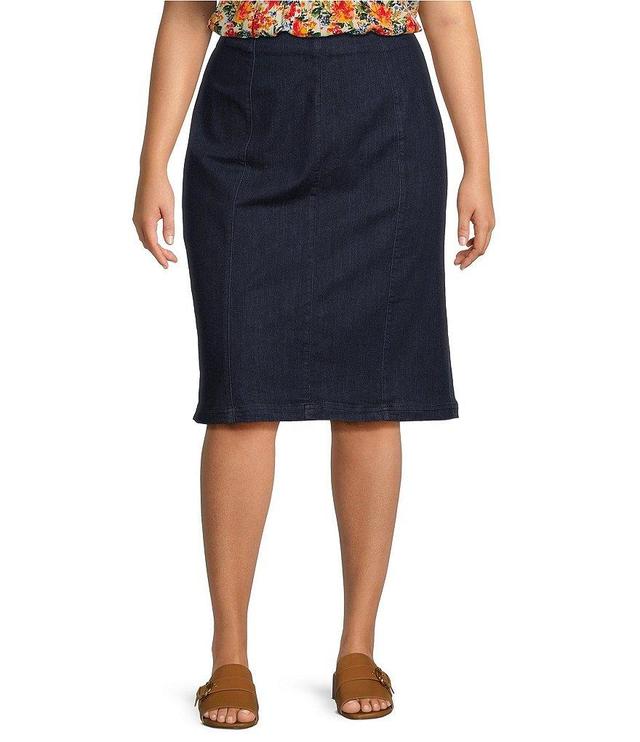 Intro Plus Size Nia Denim Tummy Control Waist Pull-On Pencil Skirt Product Image