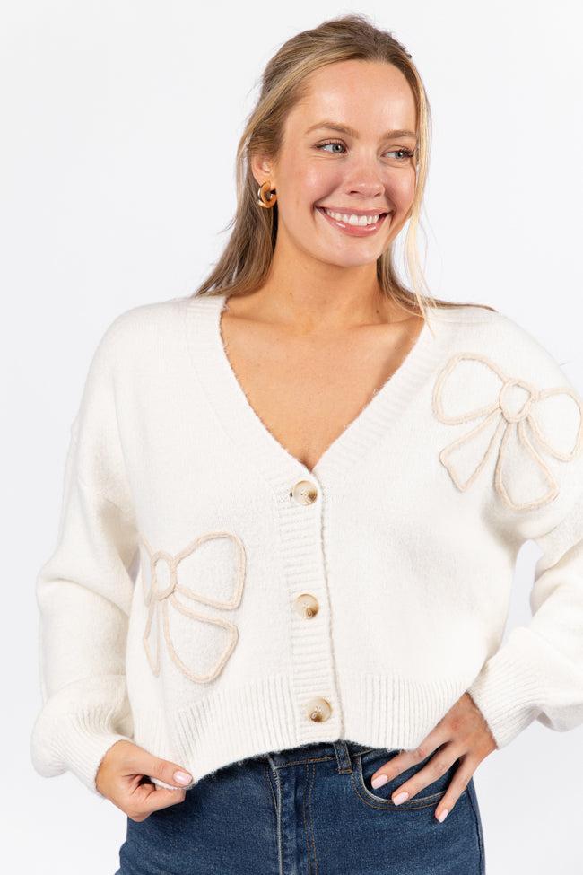 As Pretty Does Ivory Bow Cardigan SALE Product Image